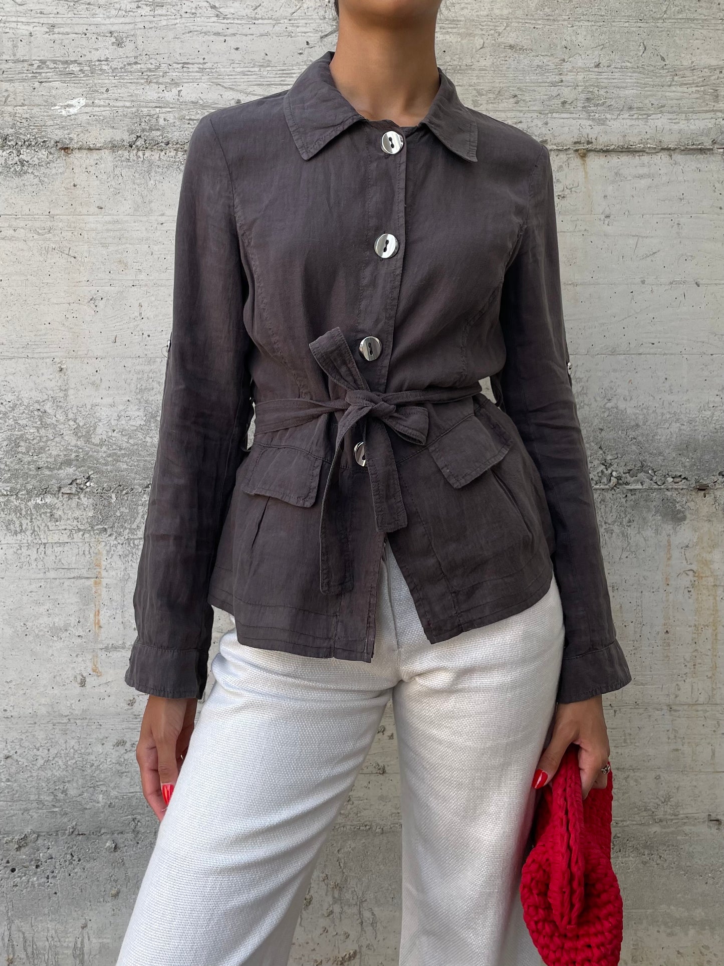 Camicia Marella cargo marrone 100% lino - taglia S/M