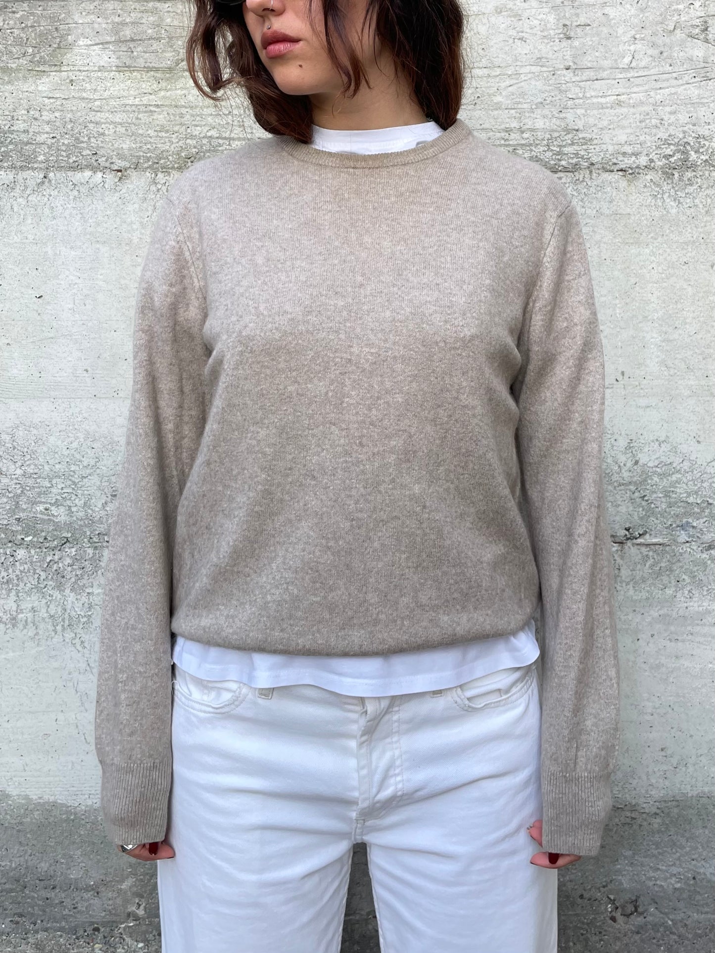 Maglioncino girocollo sabbia 100% cashmere