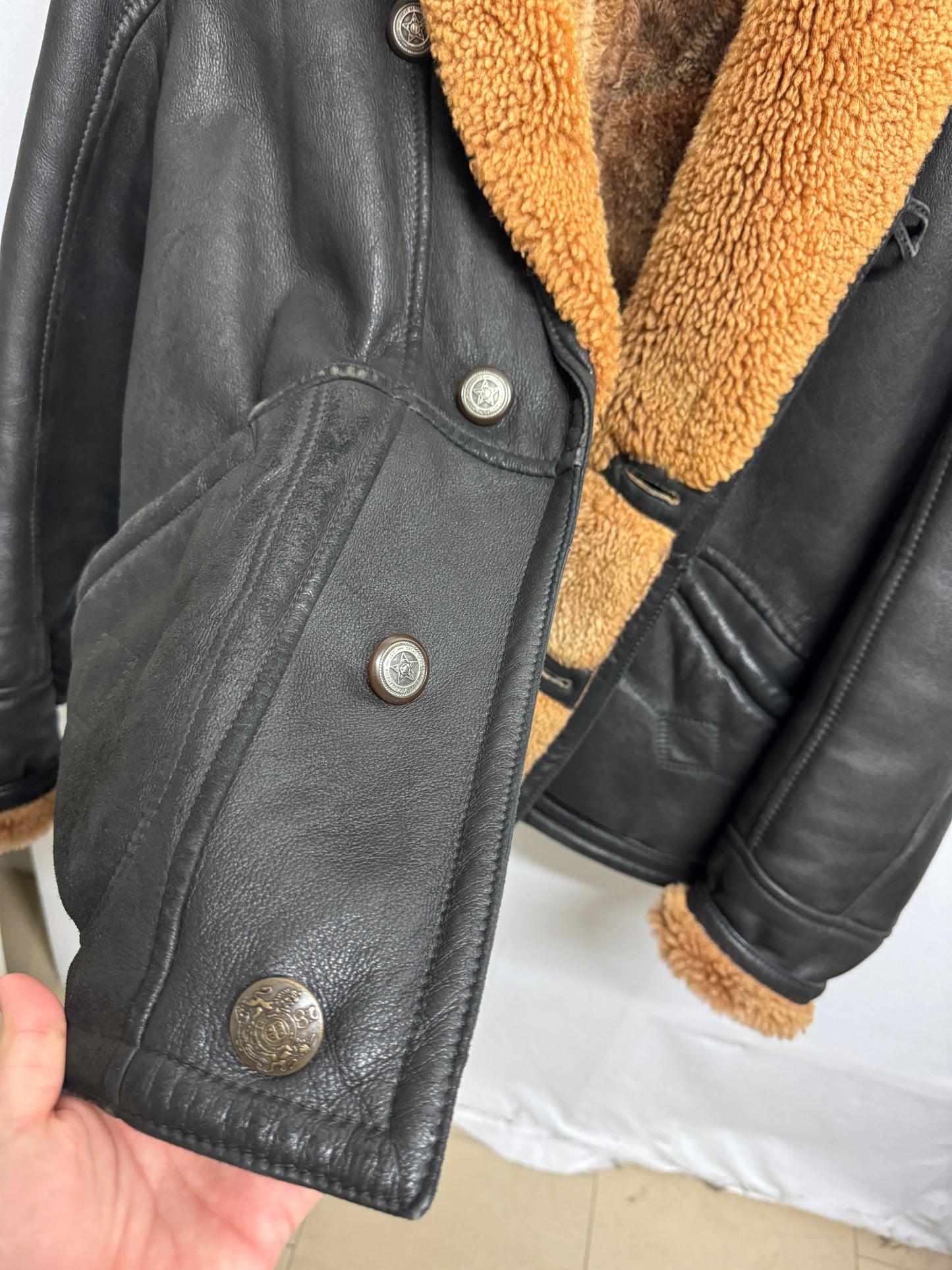 Bomber in montone Shearling testa di moro, taglia 48it uomo