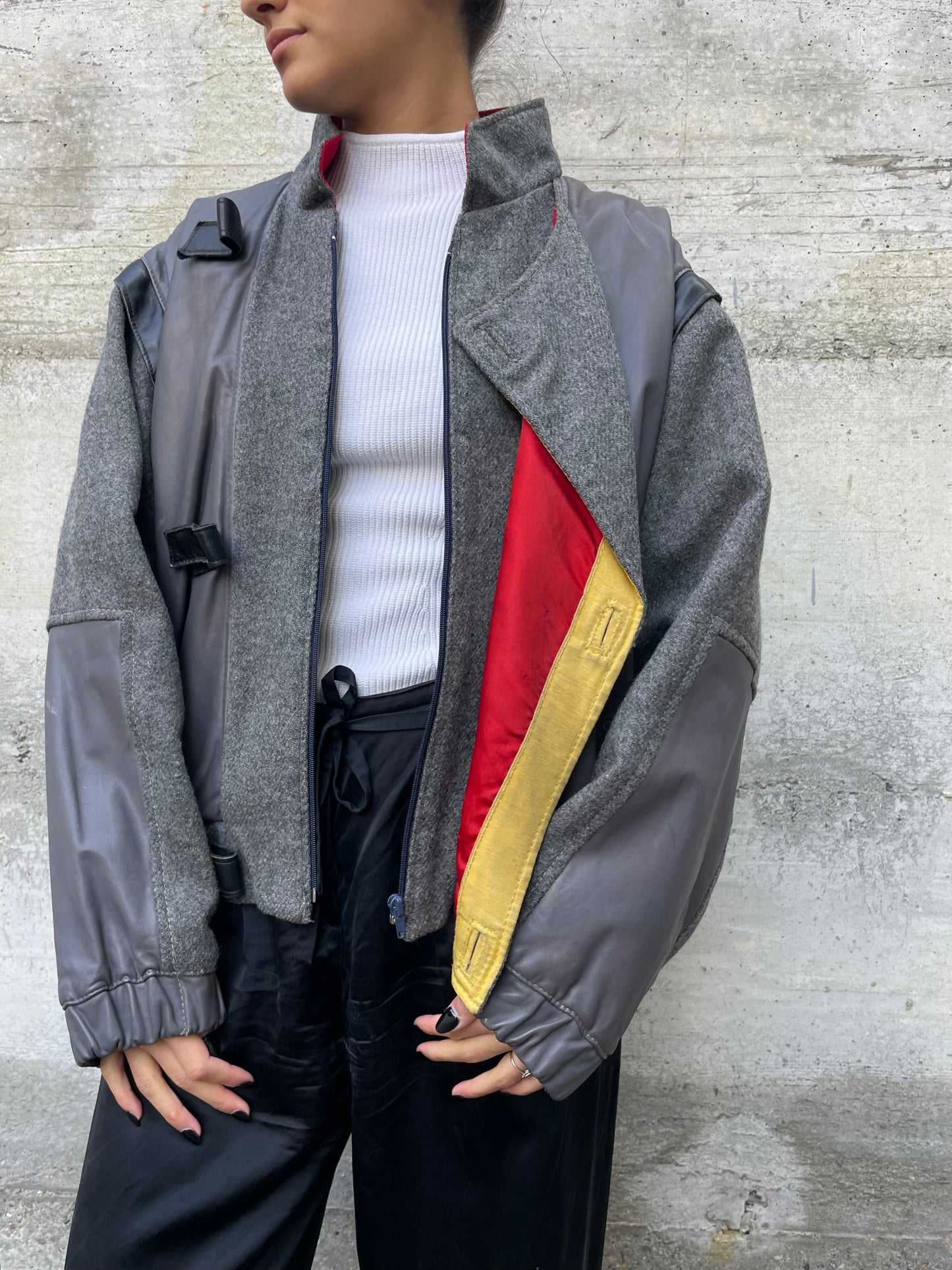 Bomber smanicabile in vera pelle e lana, Primigi 90s