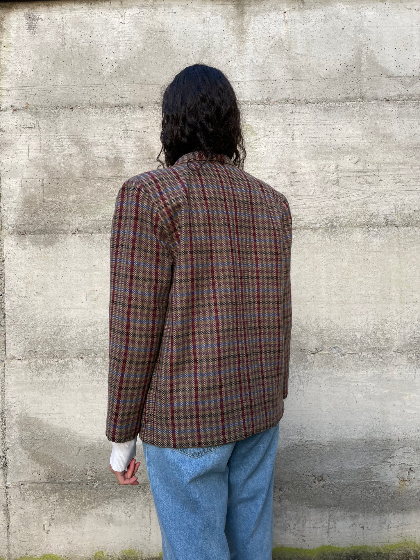 Blazer sartoriale doppiopetto tartan in misto lana