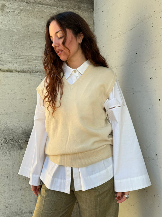 Gilet sartoriale crema in misto lana