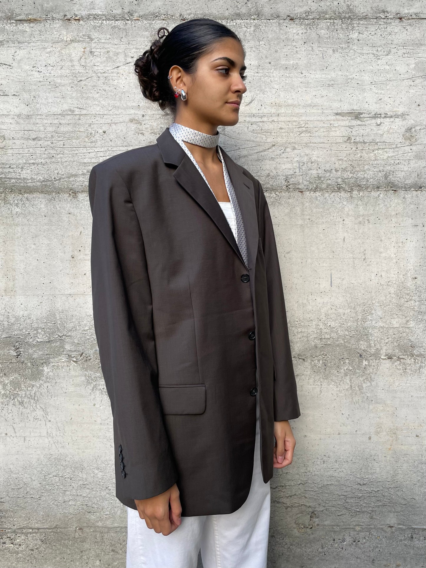 Blazer oversize in fresco lana grigio/marrone, taglia M uomo