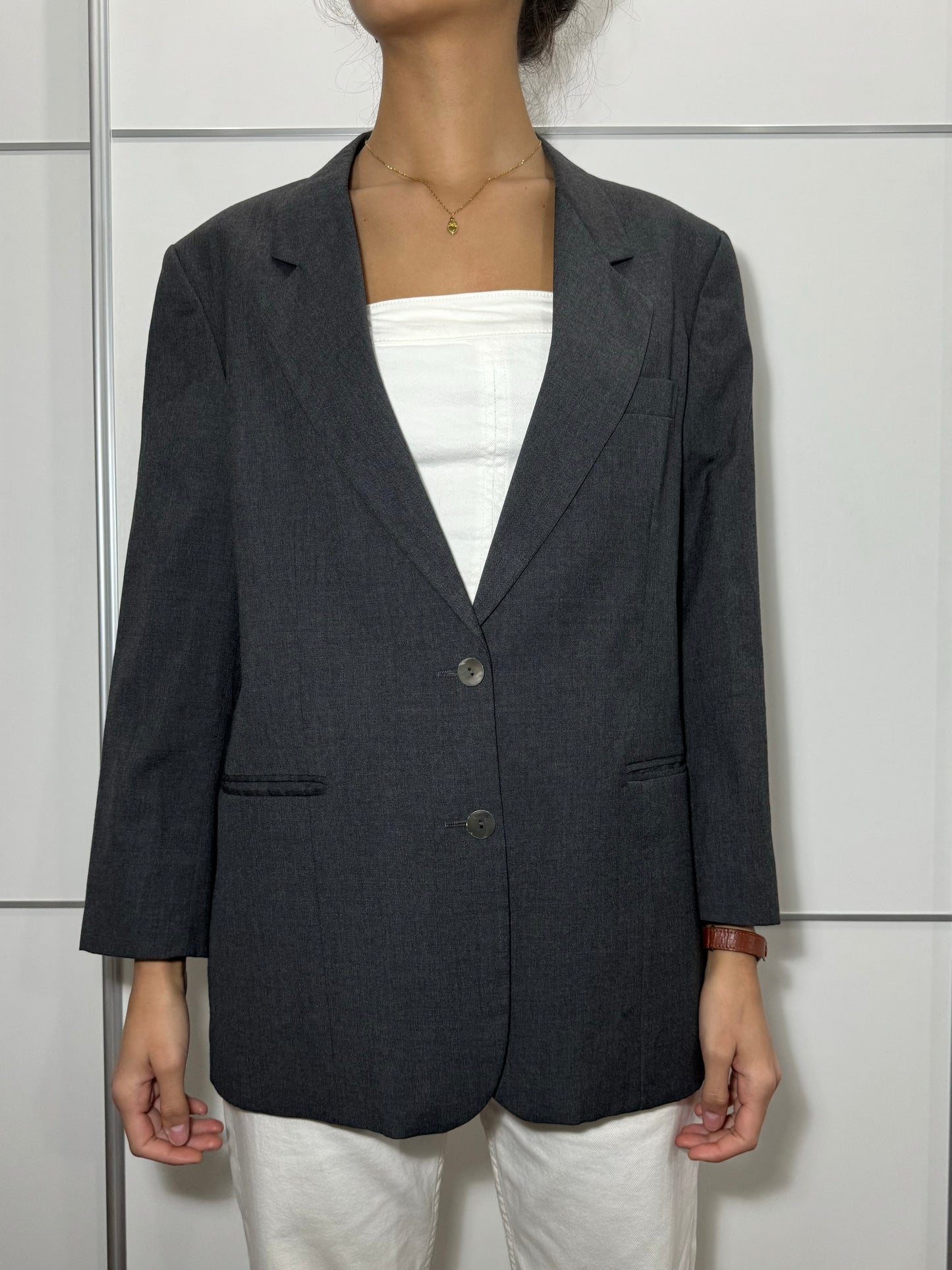 Blazer donna monopetto grigio in pura lana vergine