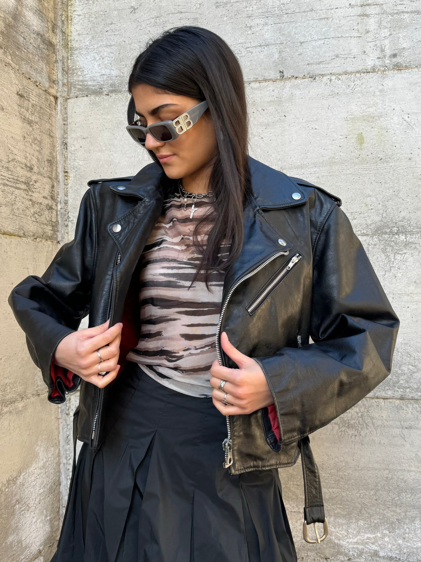 Chiodo in cuoio con fodera rossa, S uomo