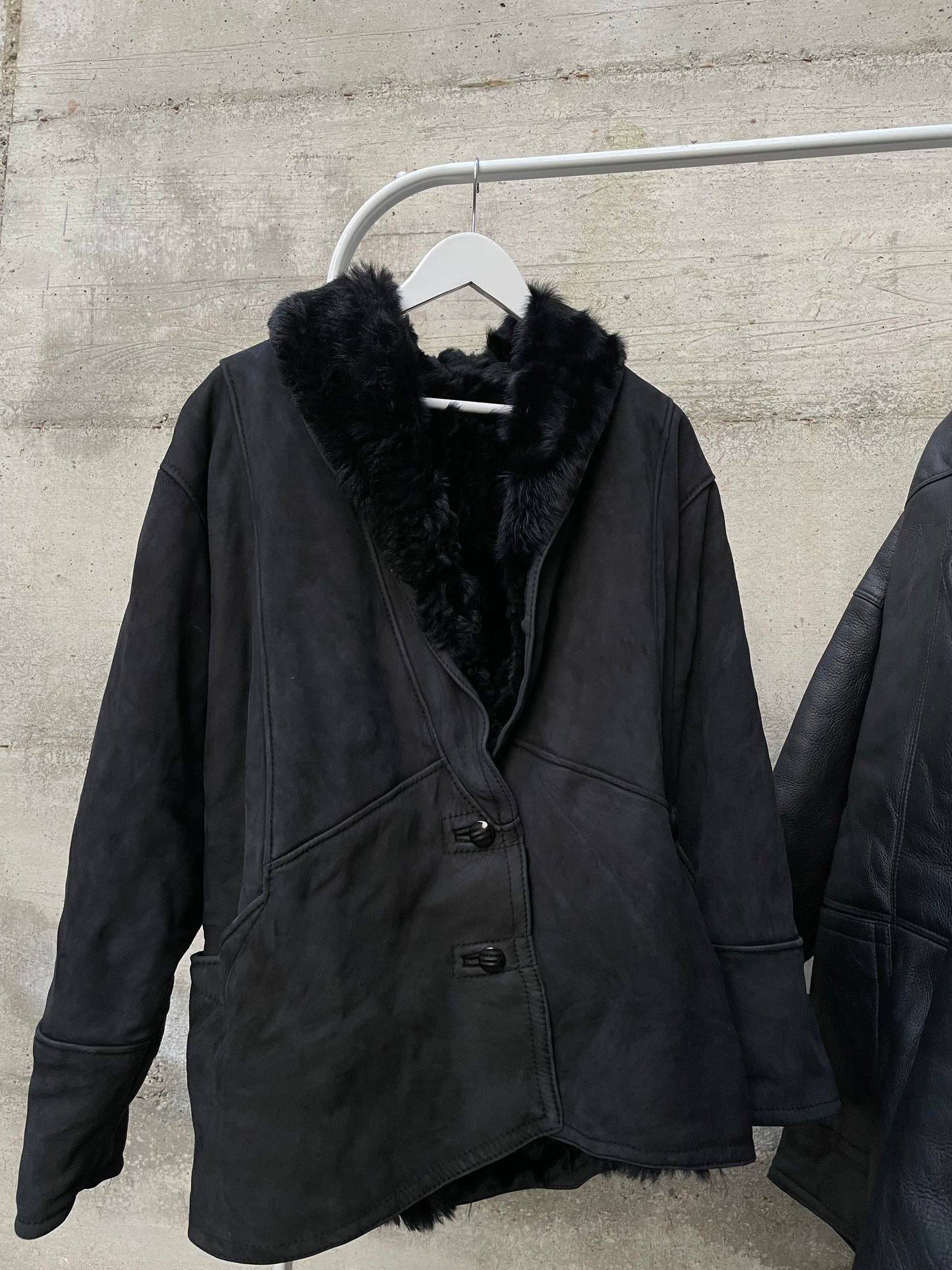 Montone originale Shearling scamosciato nero, taglia 44it donna