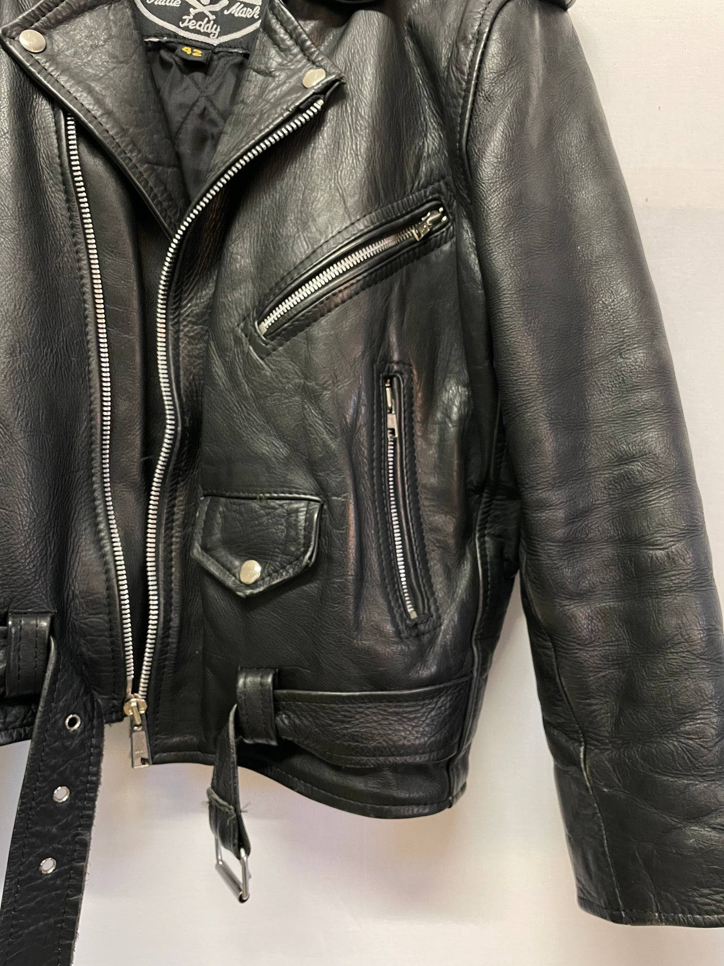 RARO chiodo vintage nero vera pelle in taglia piccola - XS uomo