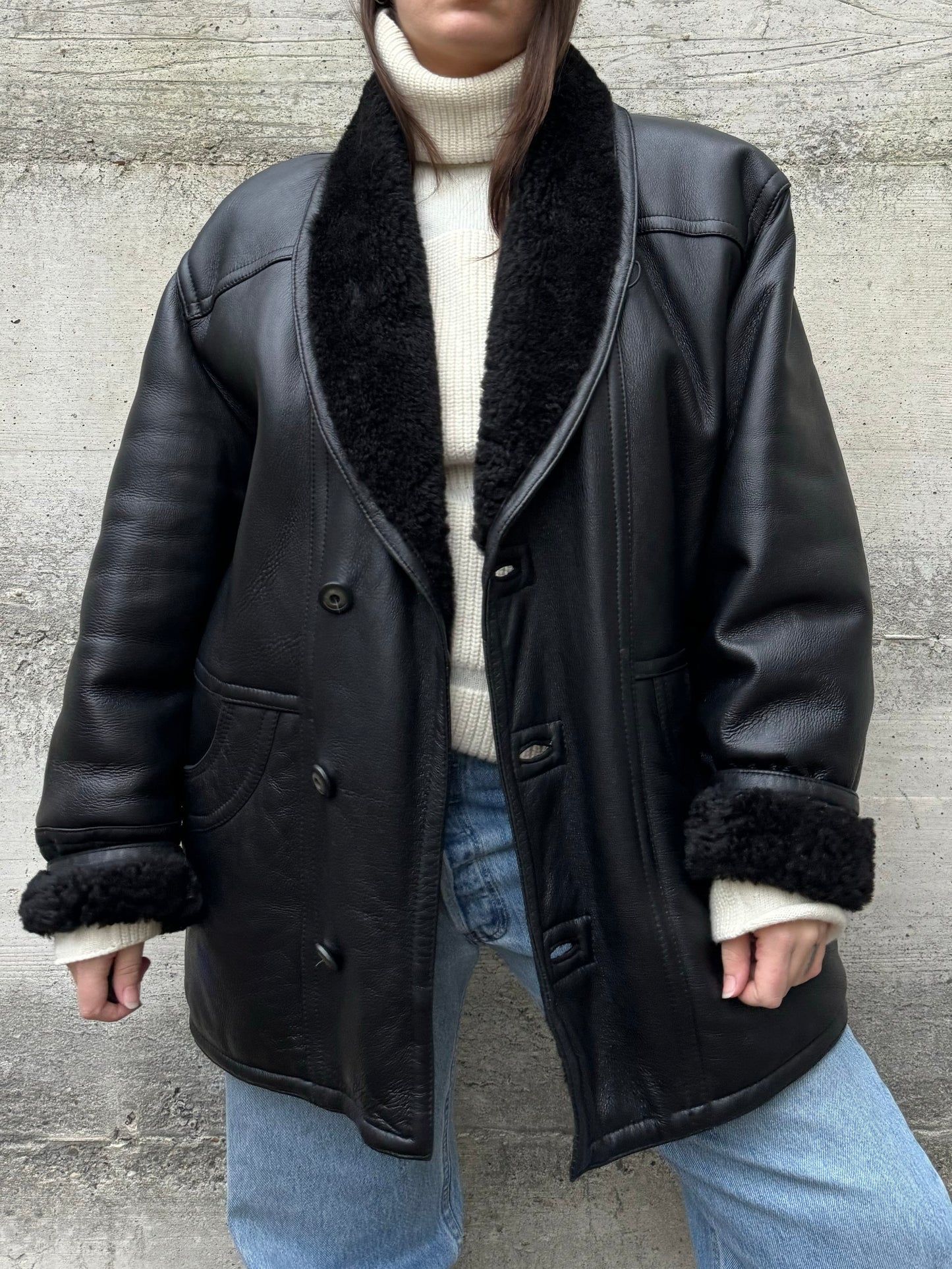 Montone Shearling nero in nappa, taglia 50it uomo (M)