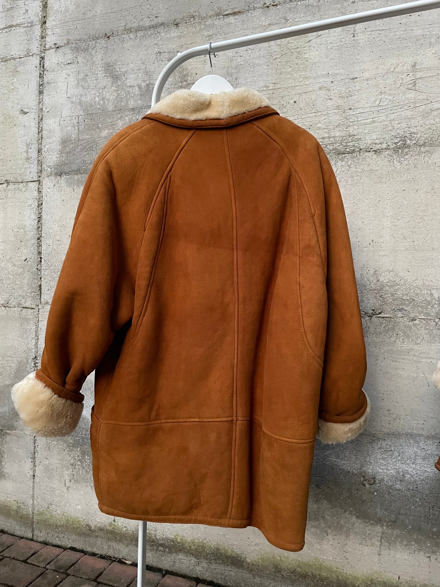 Montone originale Shearling caramello scamosciato, taglia 50it uomo