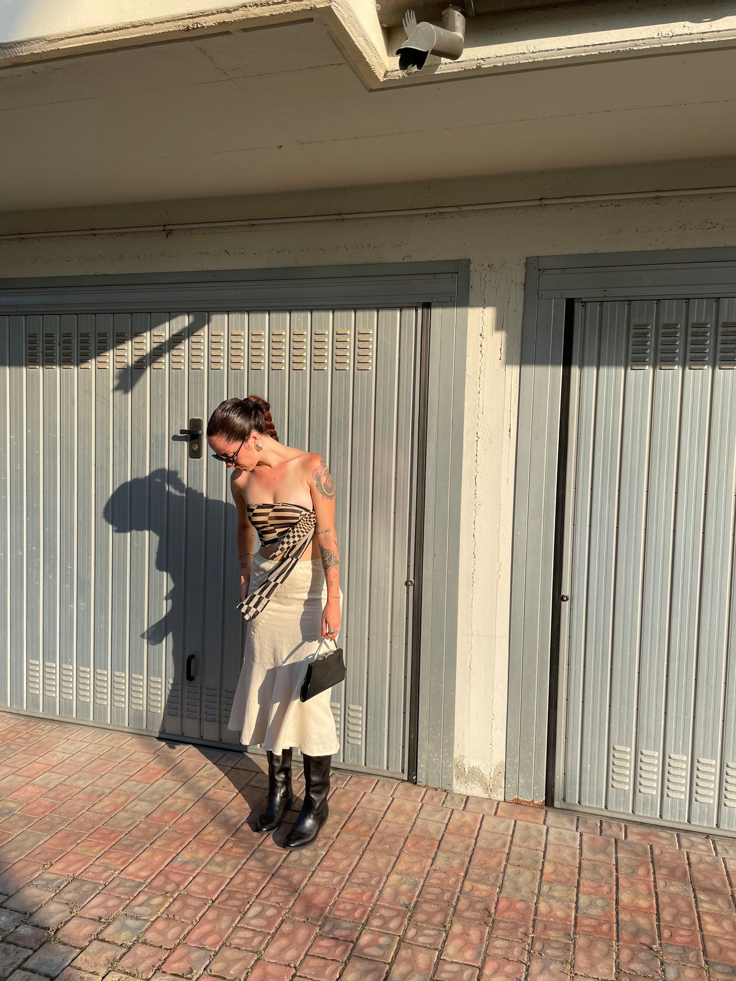 Gonna Y2K midi burro 100% lino, sartoriale Made in Italy, taglia 40it