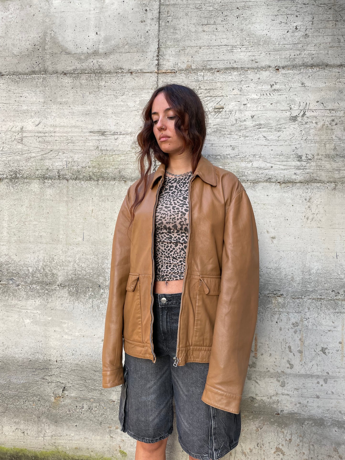 Biker liscio in nappa (vera pelle) biscotto - taglia M/L uomo