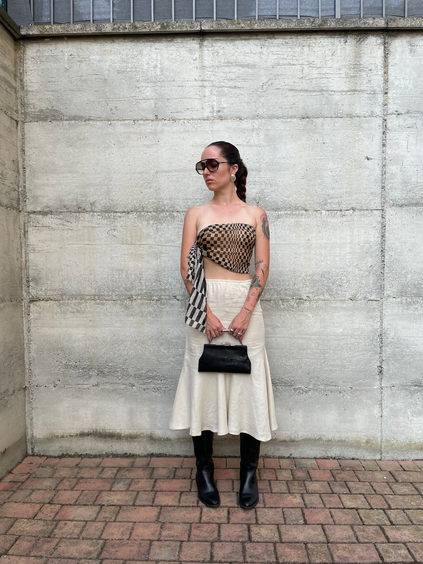 Gonna Y2K midi burro 100% lino, sartoriale Made in Italy, taglia 40it