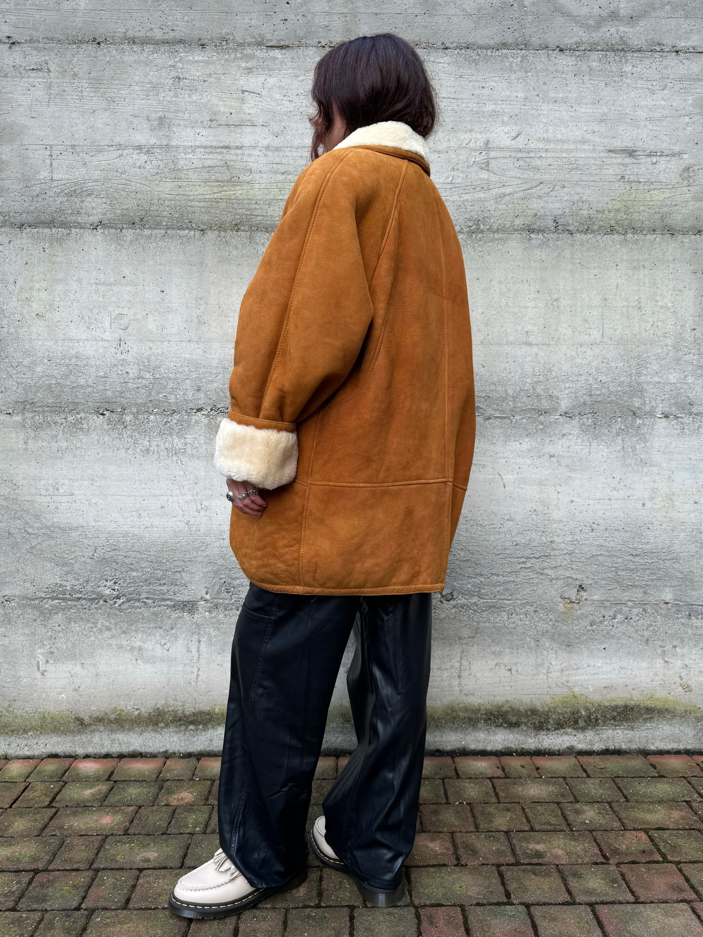 Montone originale Shearling caramello scamosciato, taglia 50it uomo