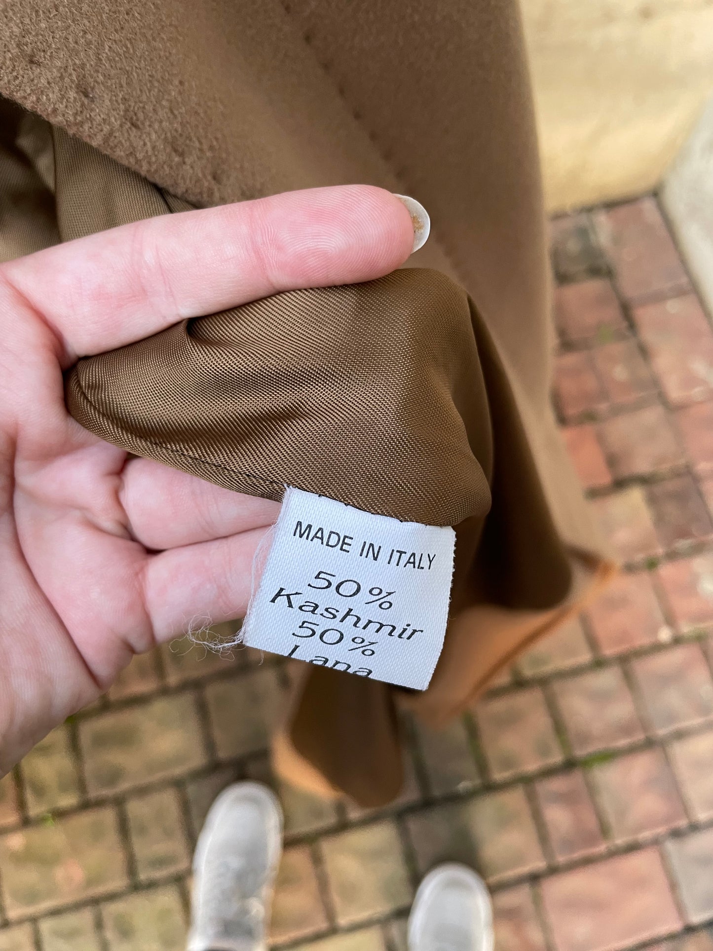 Cappotto lungo monopetto cammello, Del Mare 1911, 50% cashmere 50% lana - taglia L uomo