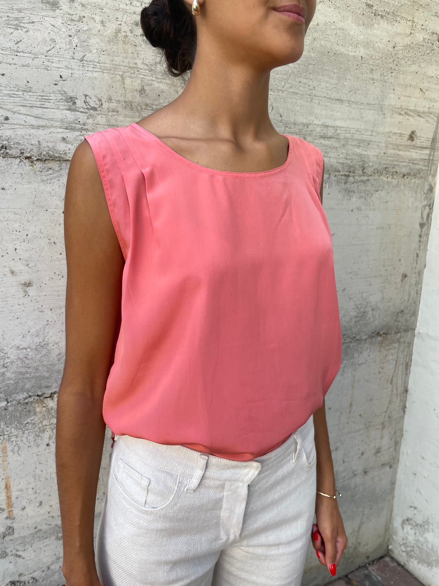 Top scivolato in pura seta salmone - taglia M