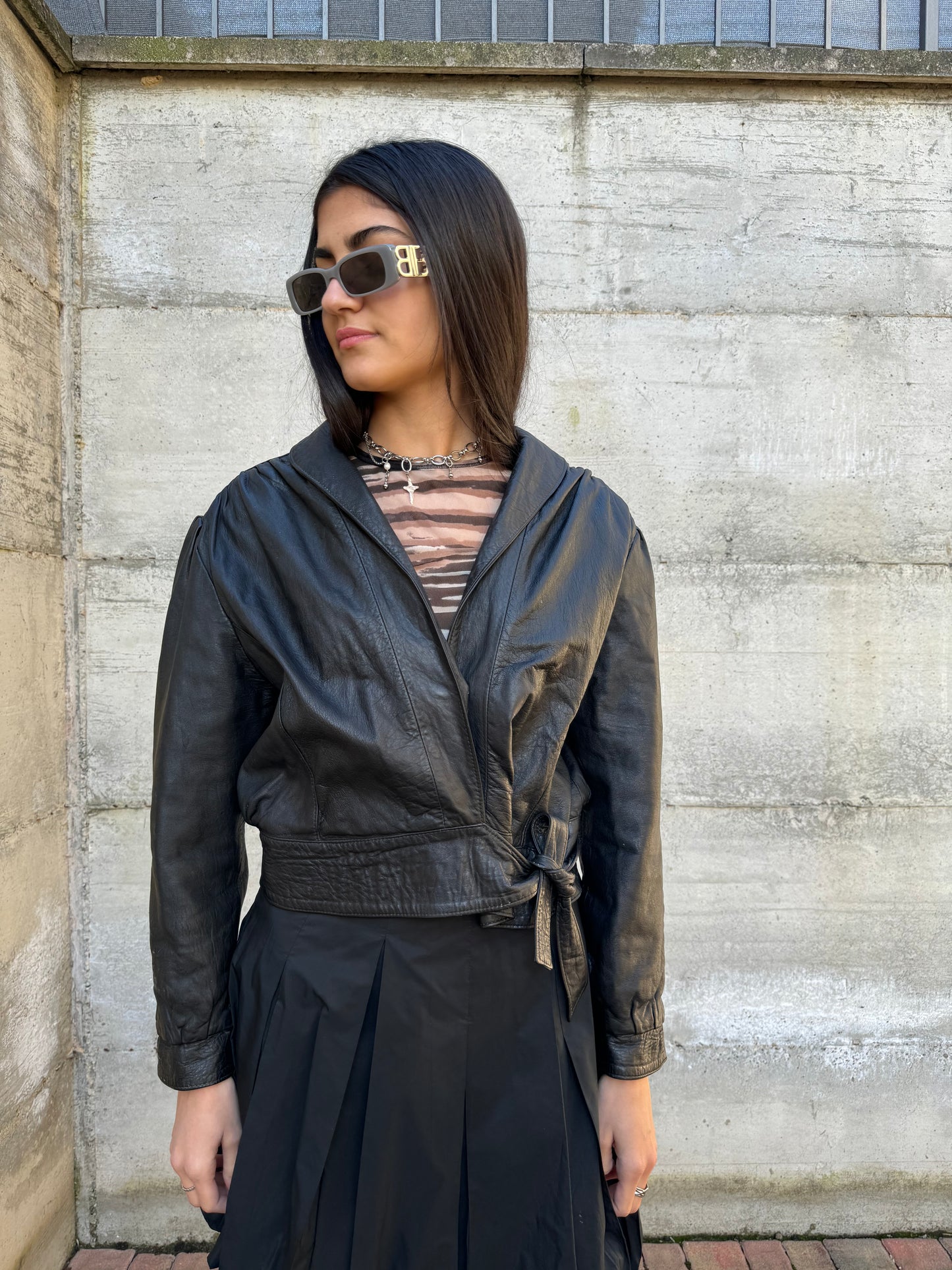 Bomber 80s crop in vera pelle nappata