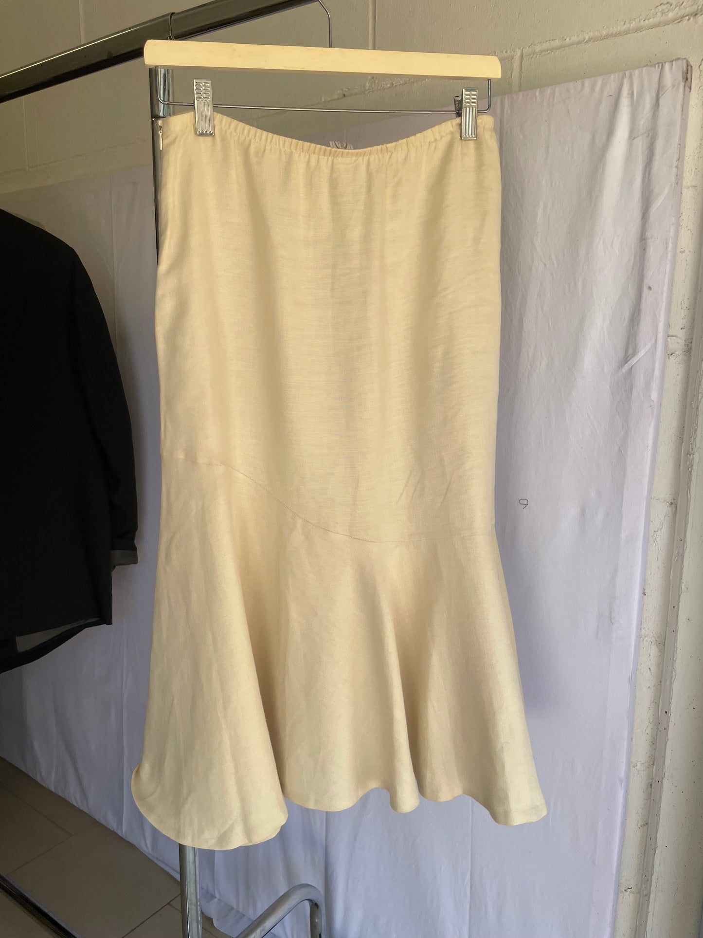 Gonna Y2K midi burro 100% lino, sartoriale Made in Italy, taglia 40it