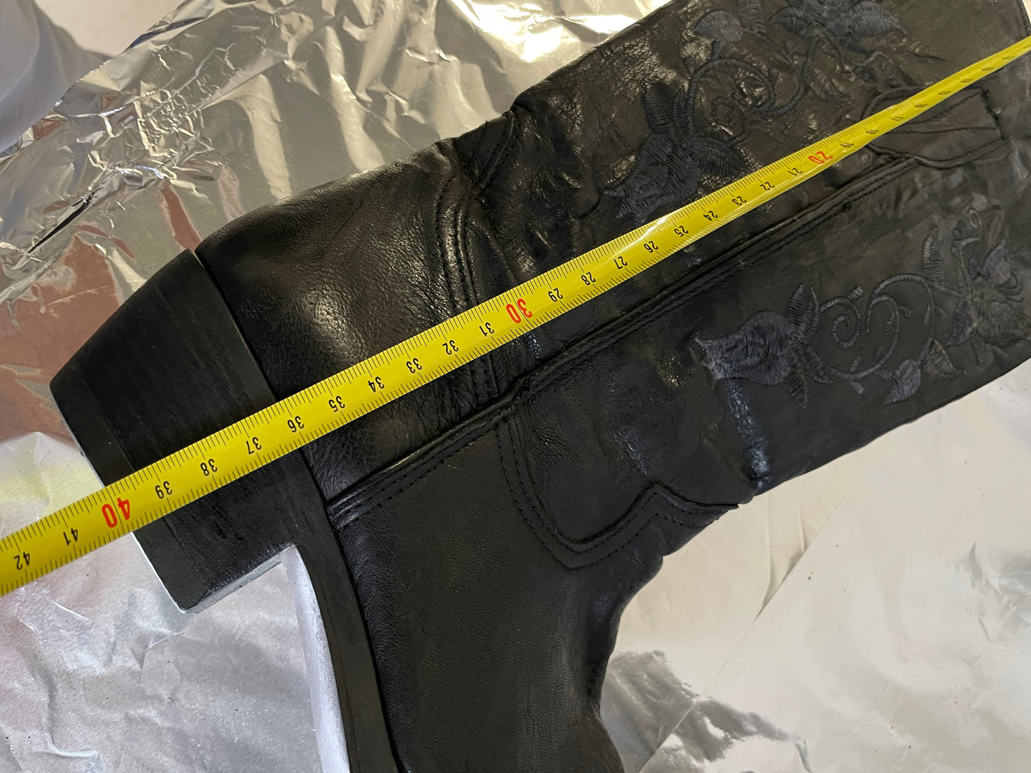 EU 41 - Texano vintage alto, vera pelle, punta arrotondata, tacco basso