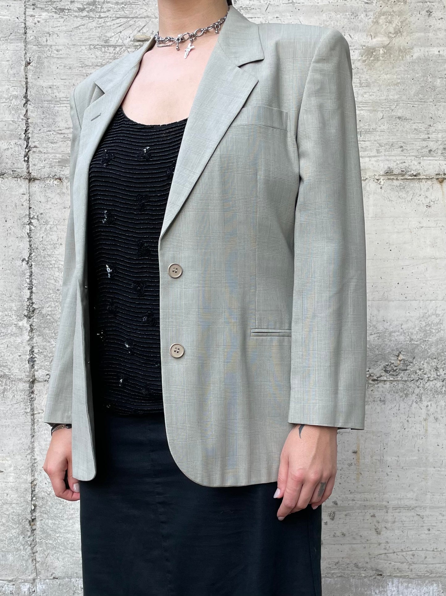Blazer sartoriale misto viscosa/lana vergine/mohair madras color verde muschio