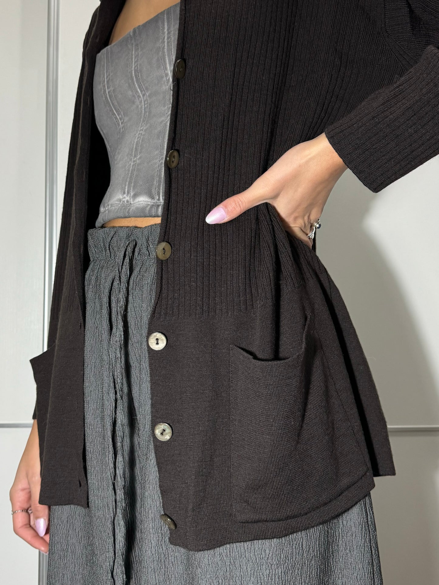 Cardigan testa di moro in 100% lana merino extrafine