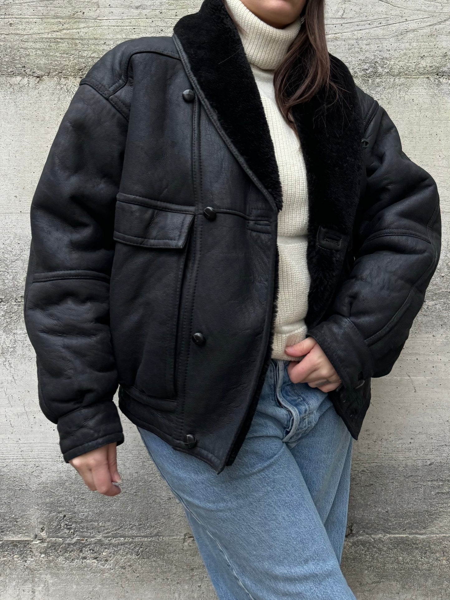 Bomber aviator Shearling nero taglia 48it uomo (S)