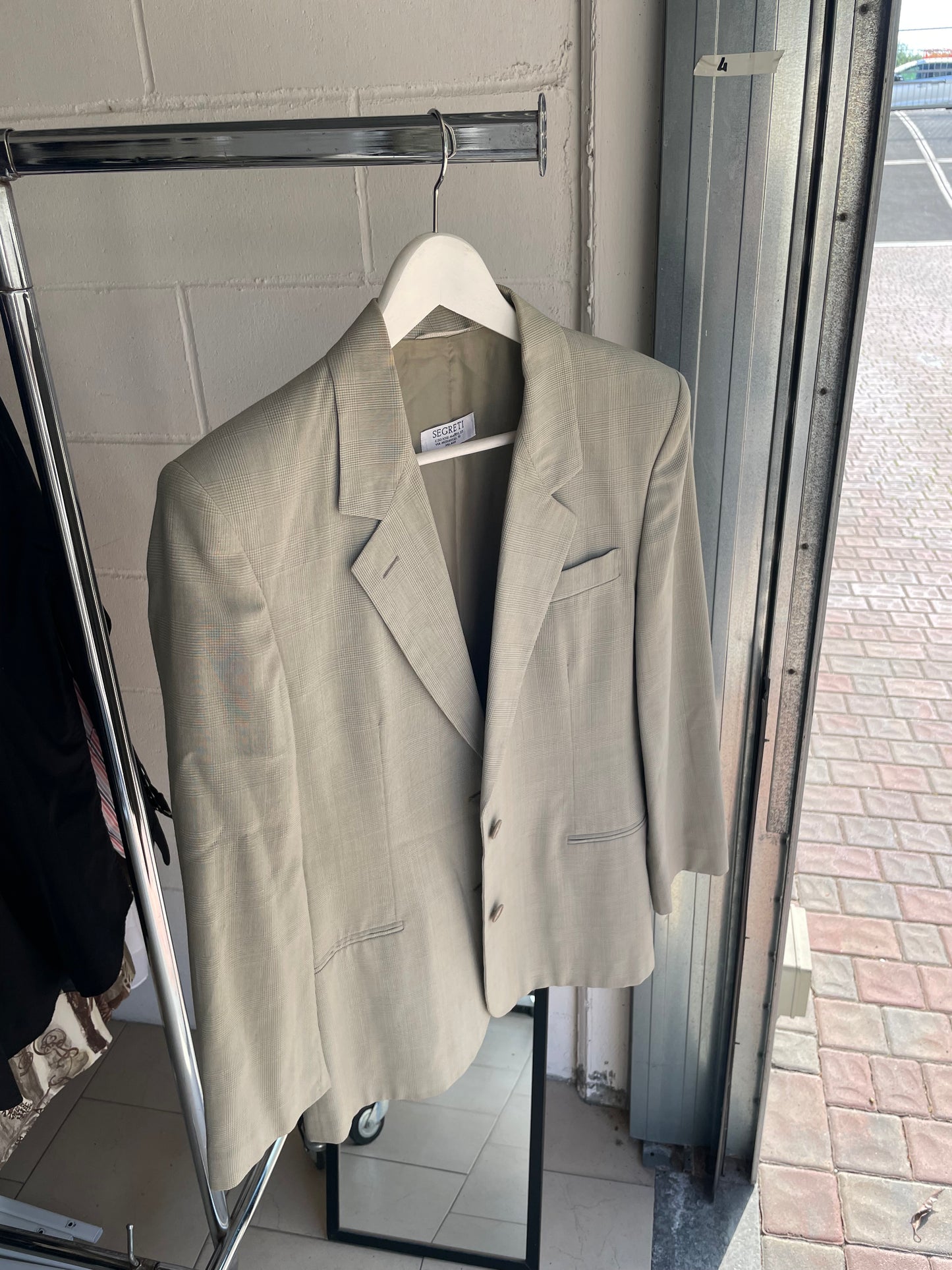 Blazer sartoriale misto viscosa/lana vergine/mohair madras color verde muschio