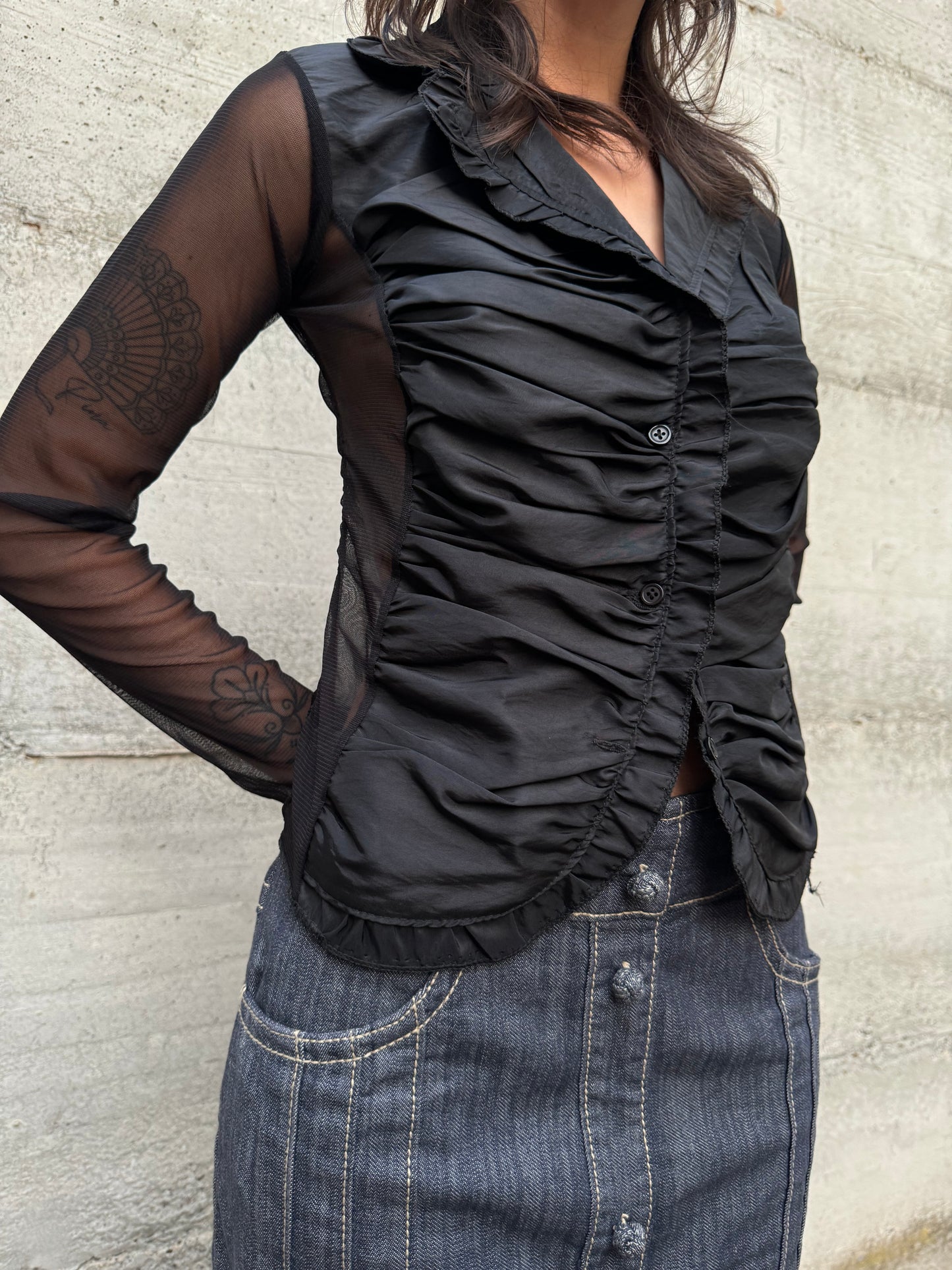 Blusa Y2K in shantung e crepe di seta