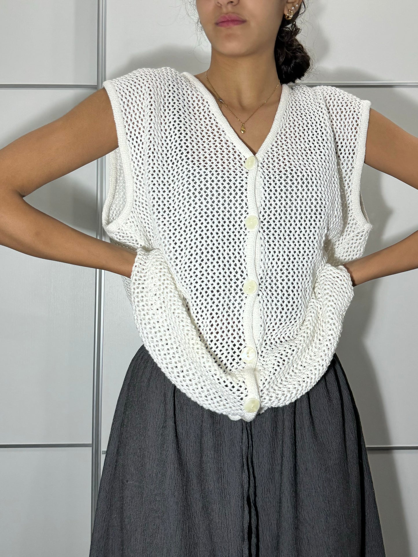 Gilet cardigan a rete oversize 100% cotone