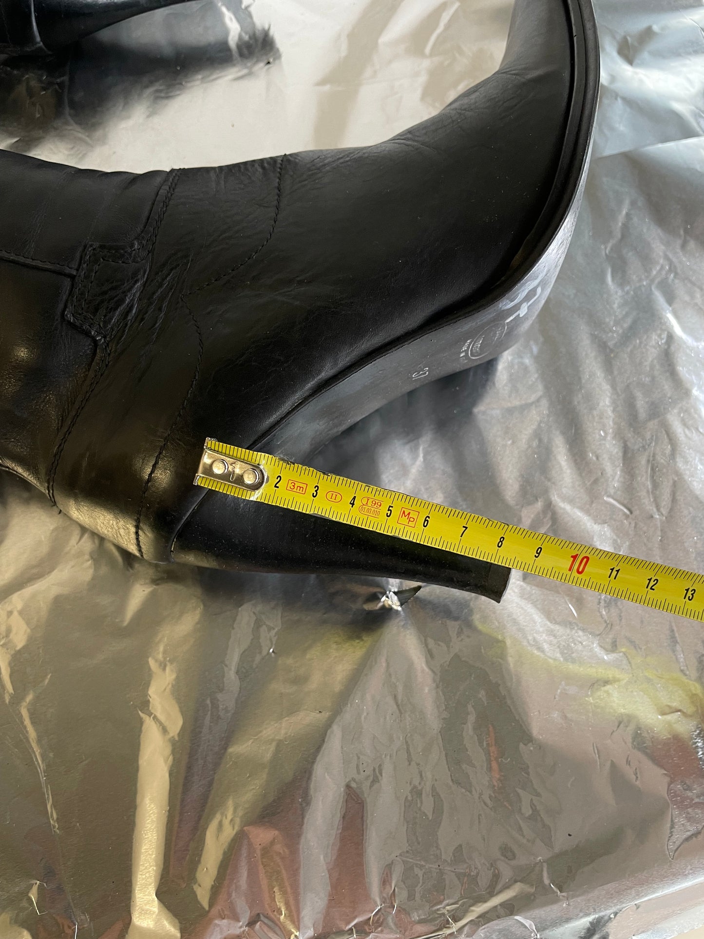 EU 37 - Stivale vintage vera pelle nero al ginocchio, tacco 8cm