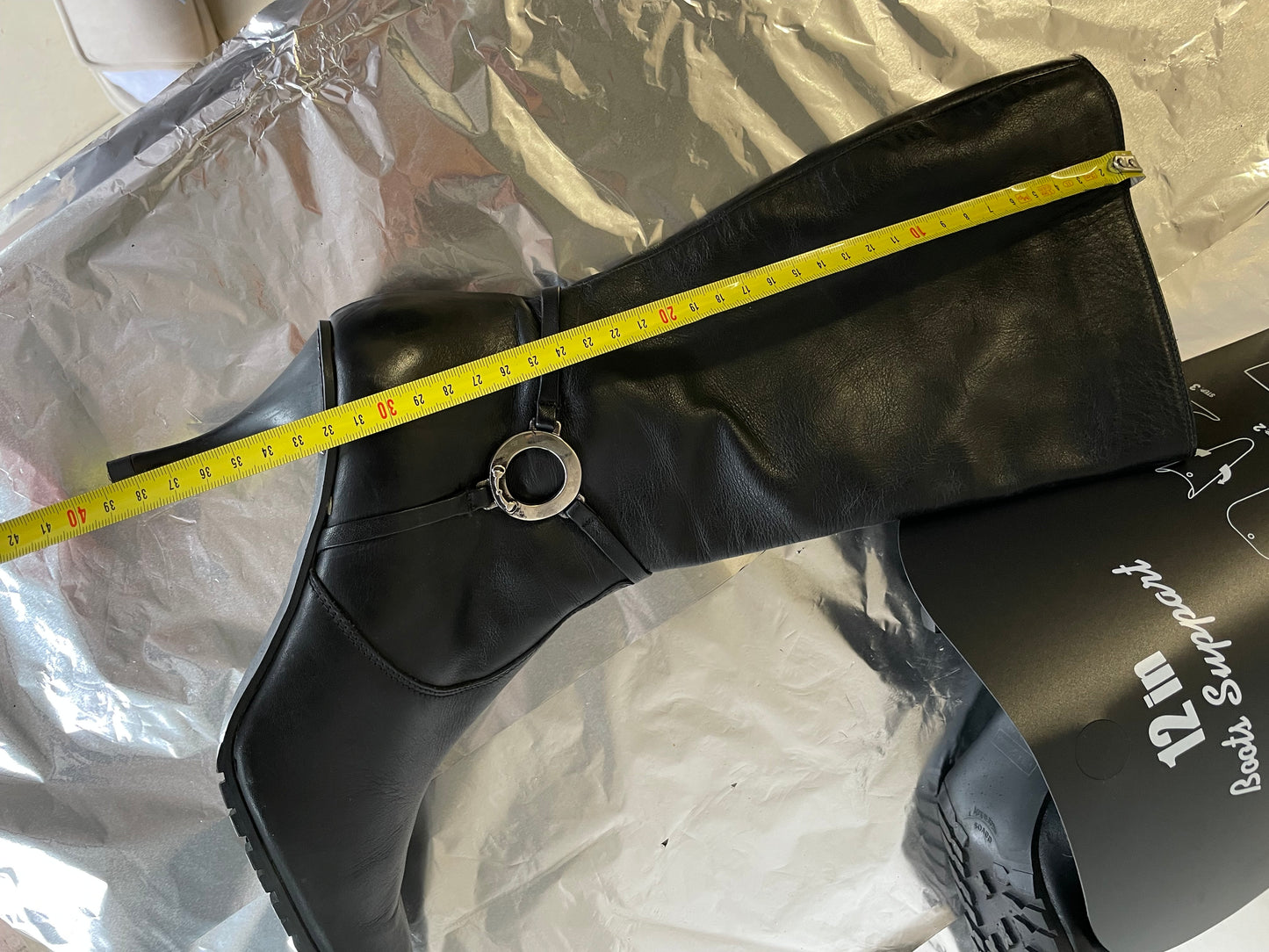 EU 39 - Stivale vintage vera pelle nero a punta, tacco 8cm