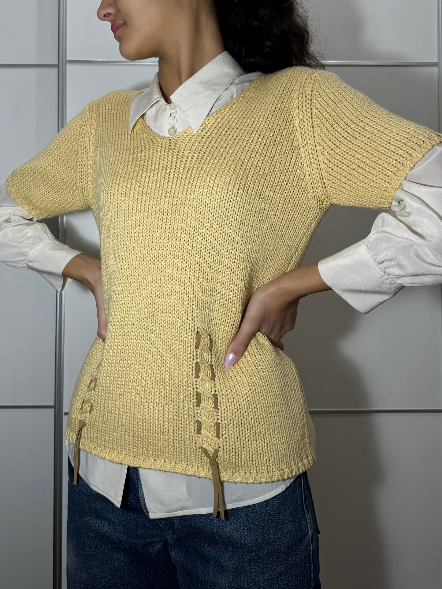 Maglioncino crochet a manica corta in cotone