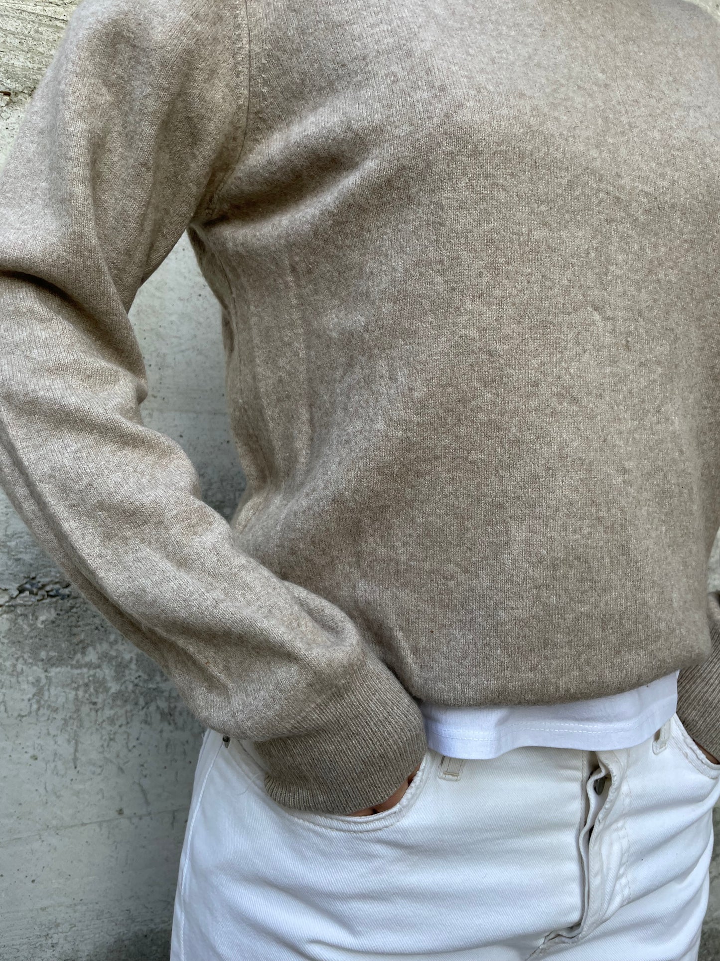 Maglioncino girocollo sabbia 100% cashmere