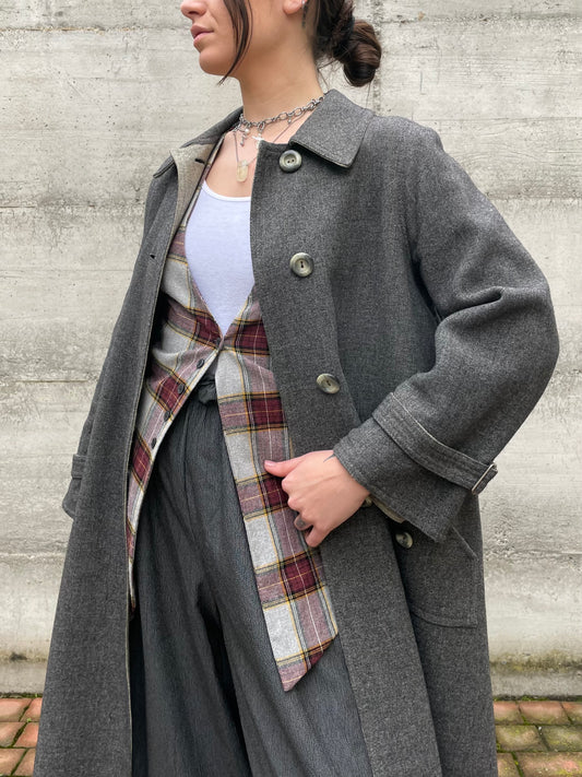 Spolverino mezza stagione lana cotta grigio - M