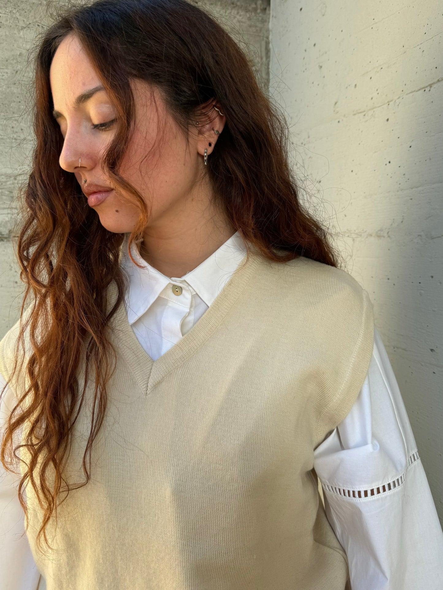 Gilet sartoriale crema in misto lana