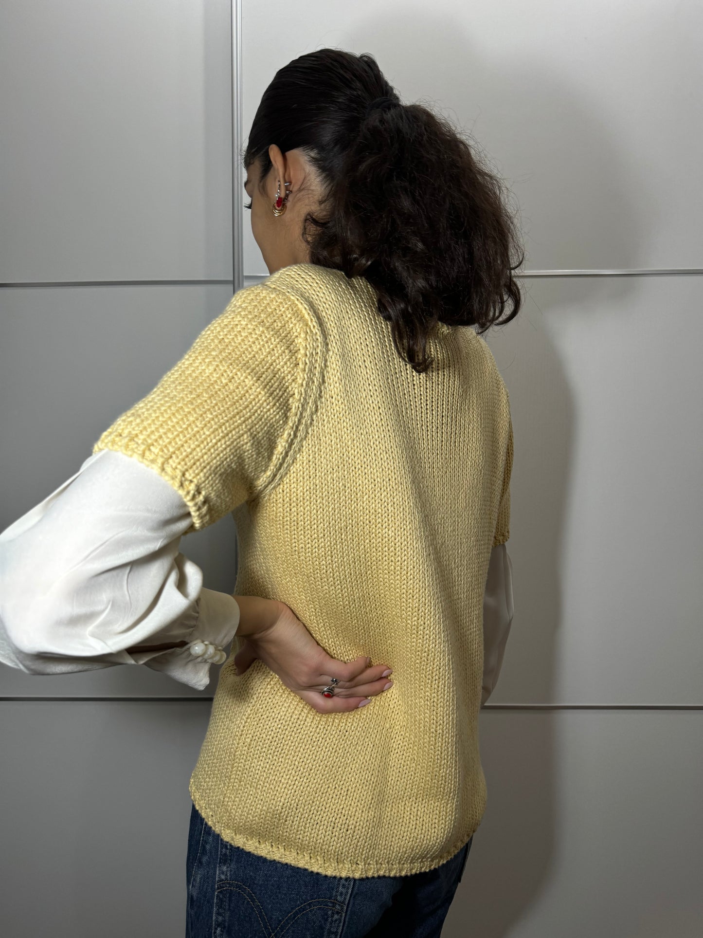 Maglioncino crochet a manica corta in cotone