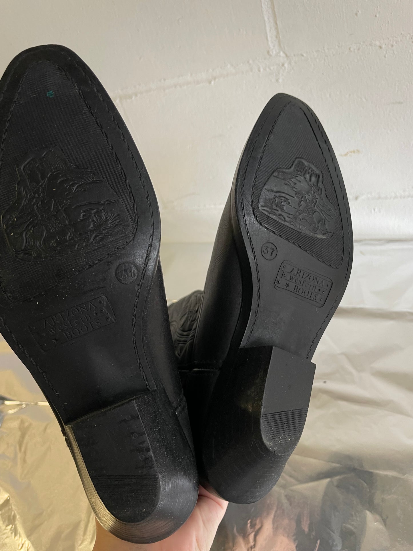 EU 37 - Original Arizona Western Boots, neri, vera pelle, pari a nuovo!