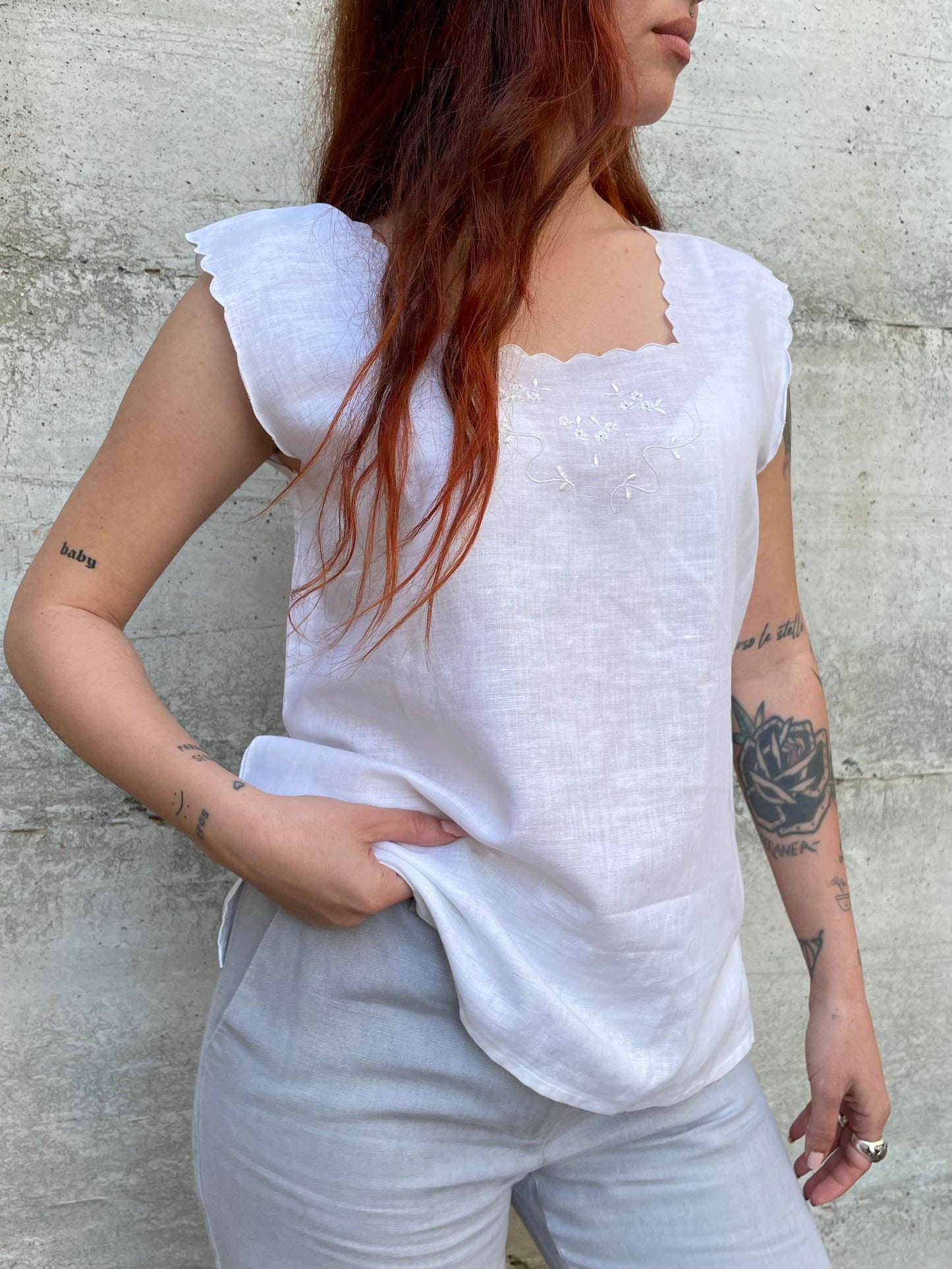 Top bianco 50% cotone 50% lino