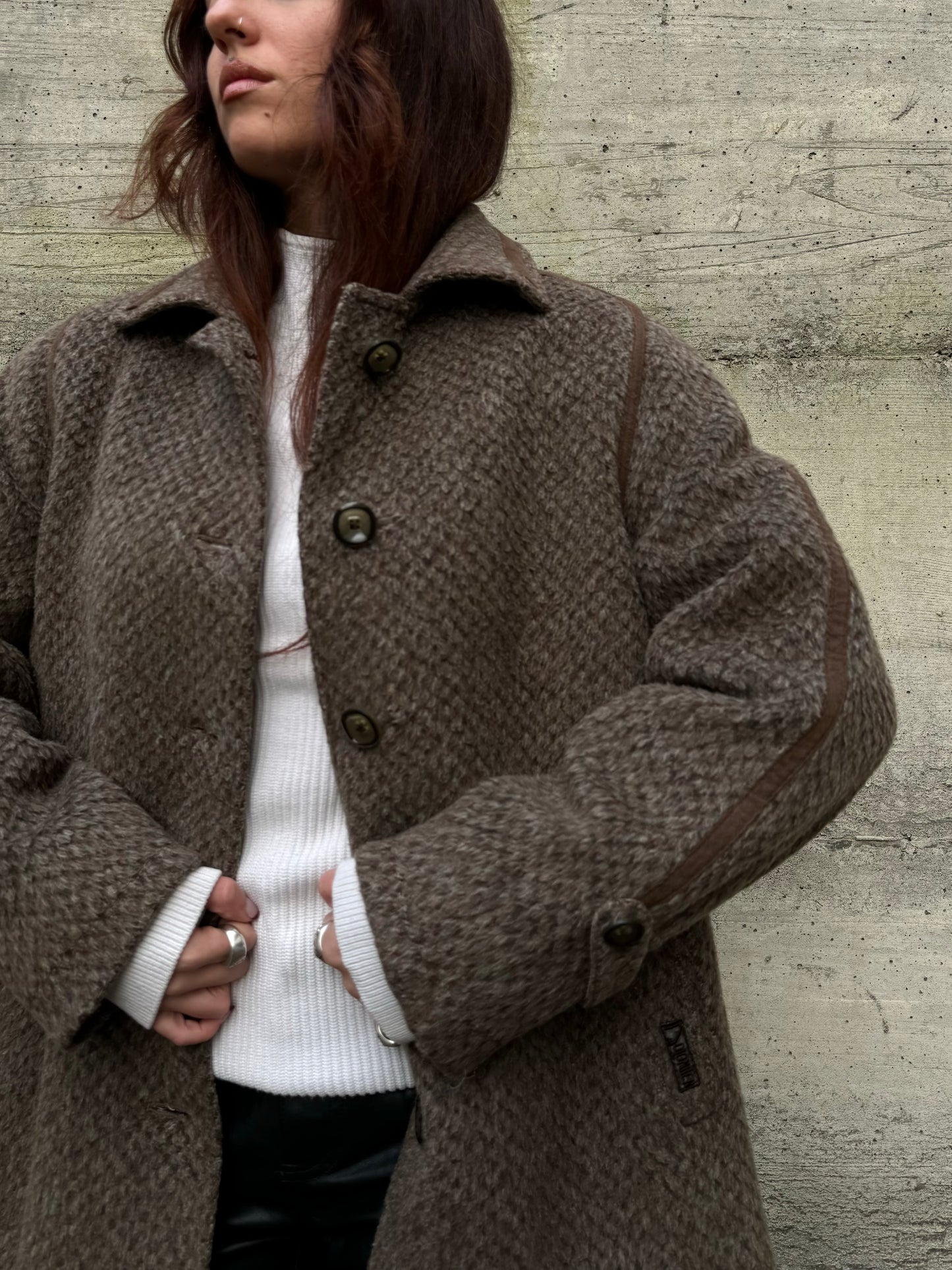 Cappottino Loden spigato color fango, misto lana e alpaca