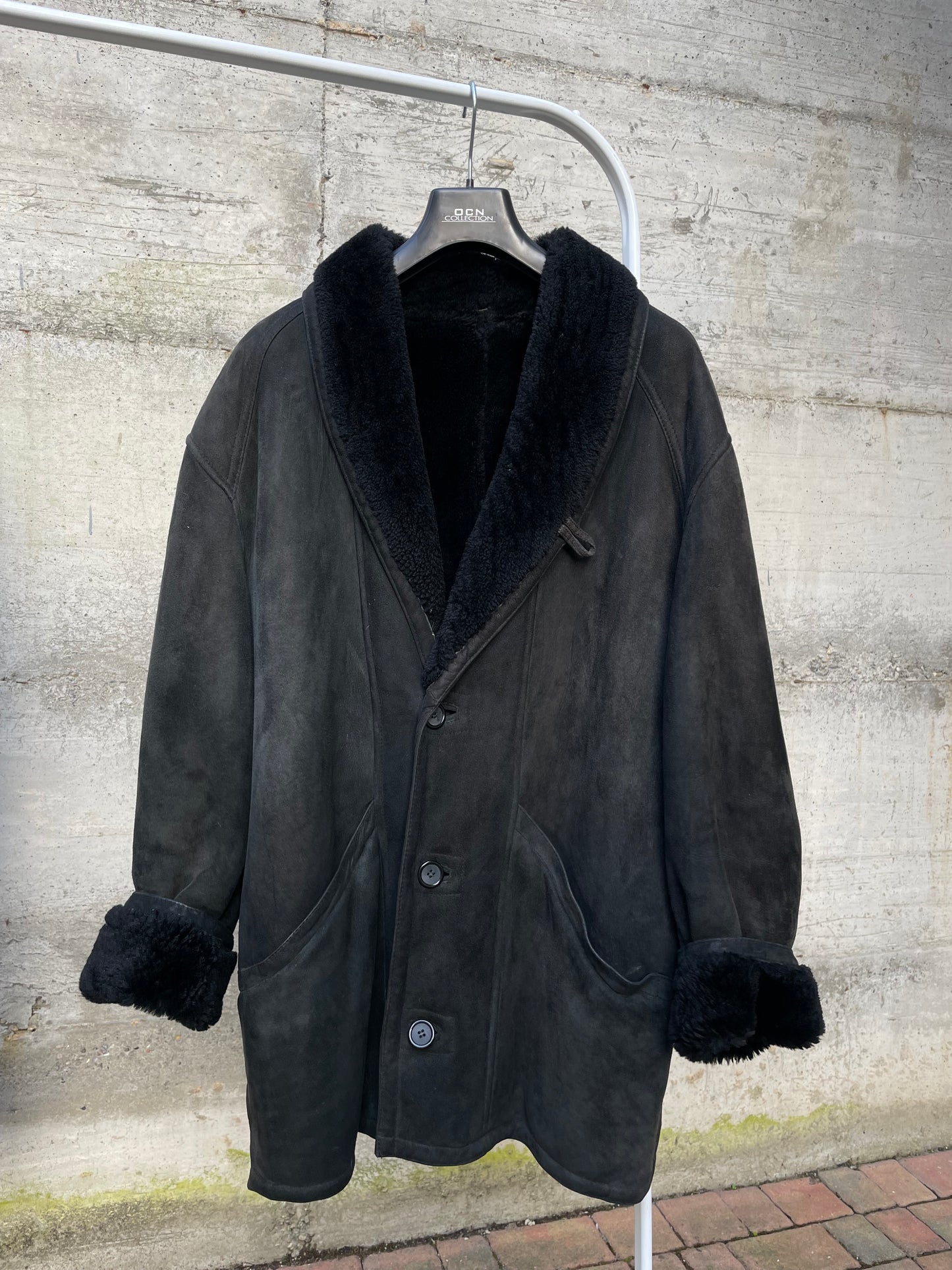 Montone originale Shearling nero scamosciato - taglia L uomo