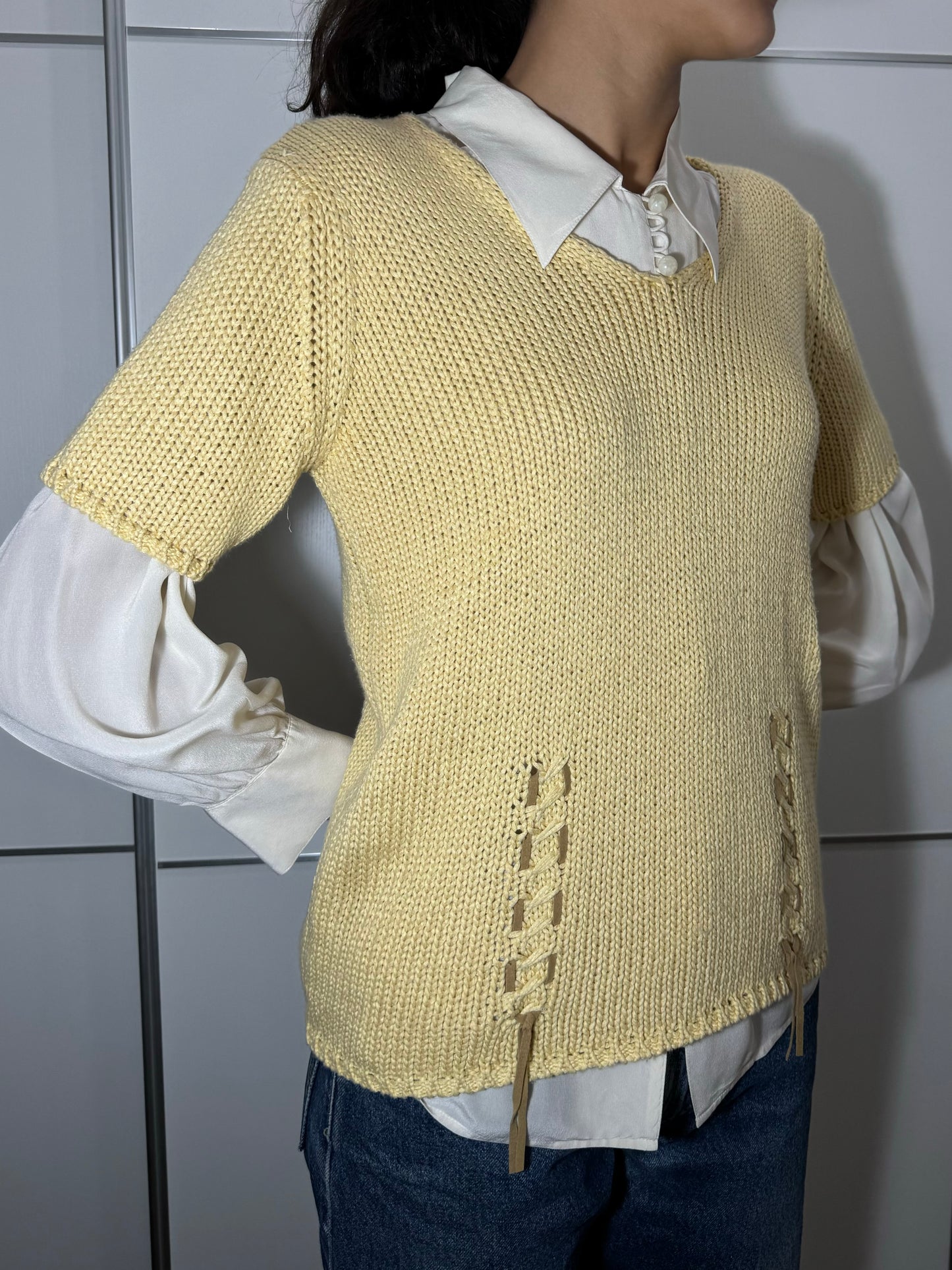 Maglioncino crochet a manica corta in cotone