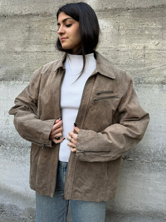 Biker in crosta di nappa beige effetto used