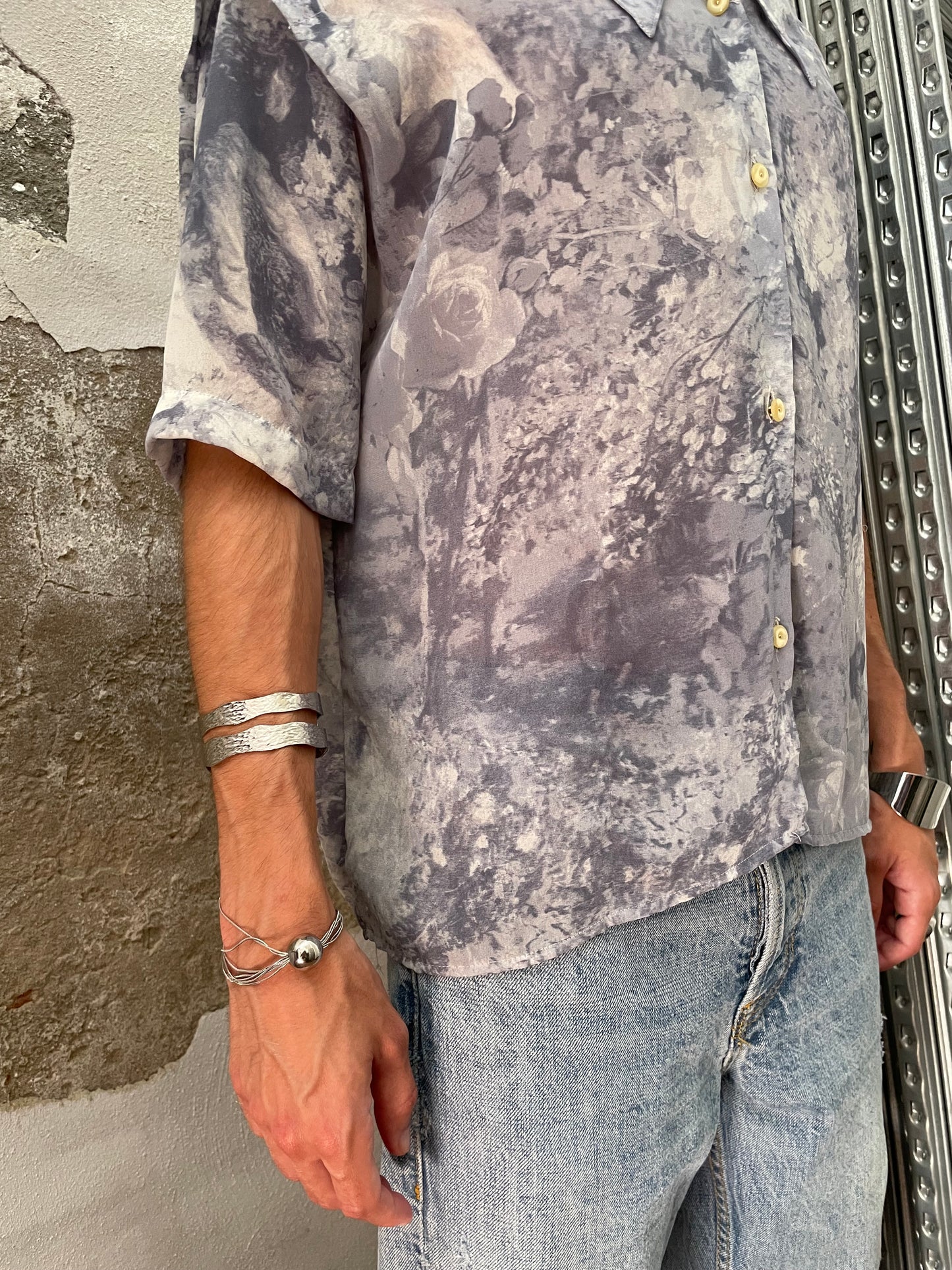 Camicetta in crepe di seta Made in USA, con stampa dipinto, taglia M donna