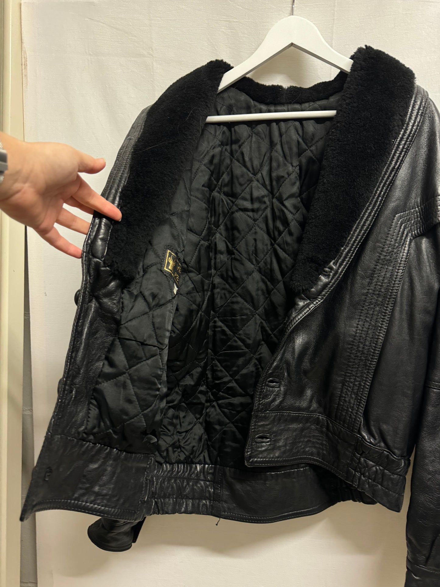 Bomber in vera pelle trapuntato con rever in montone, taglia 48it uomo