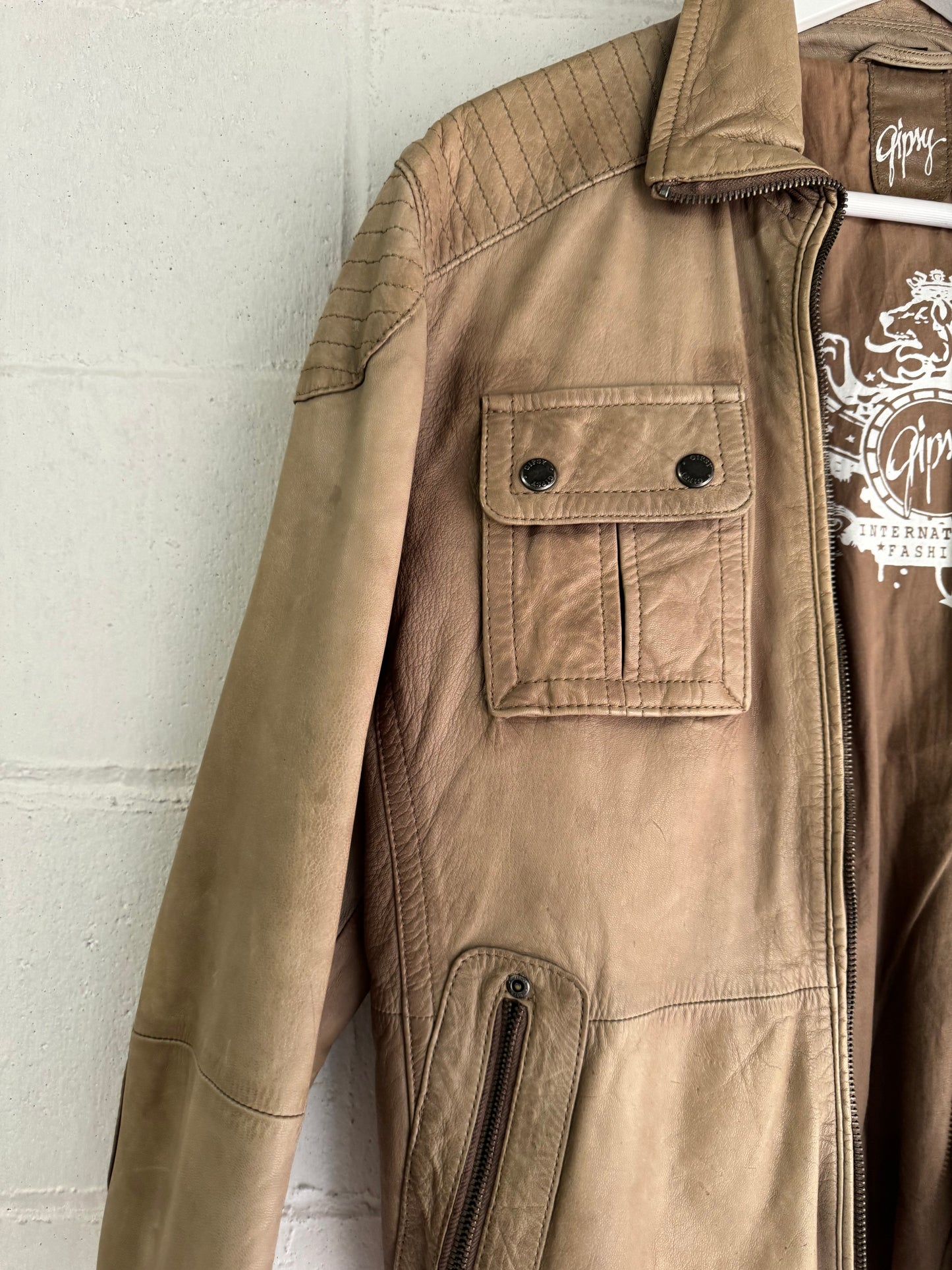 Biker Y2K beige in nappa, taglia M uomo