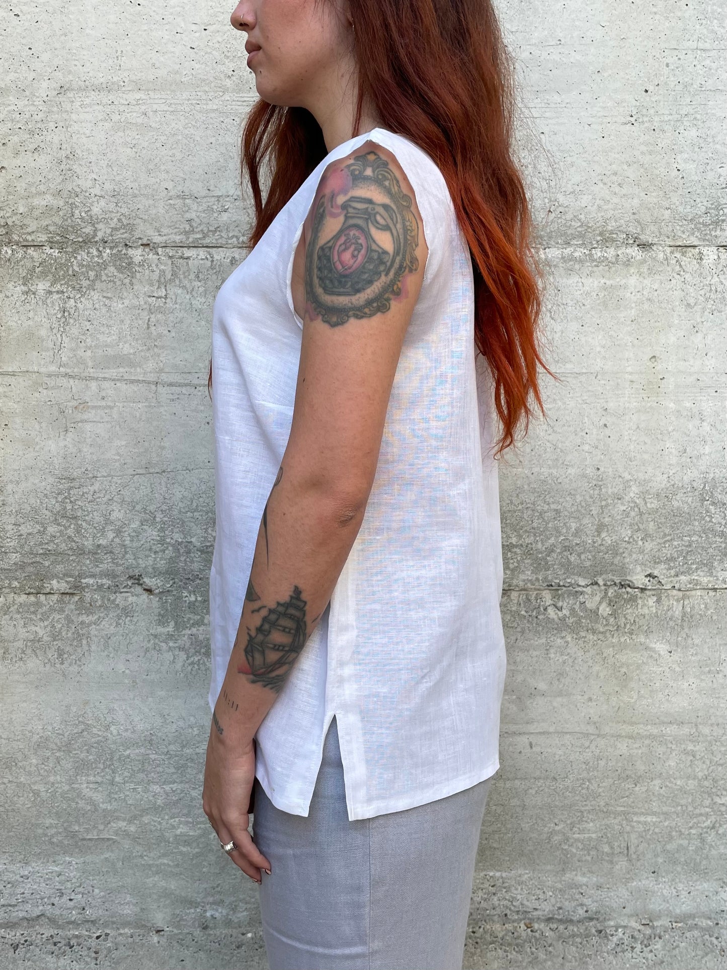 Top bianco 50% cotone 50% lino