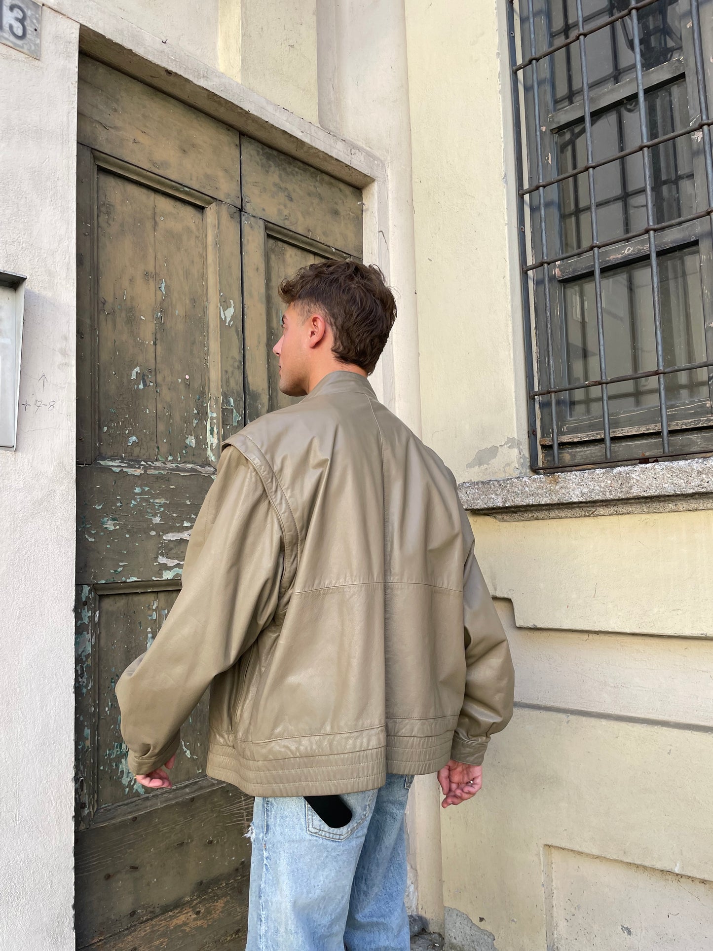 Bomber smanicabile vera pelle beige - M uomo