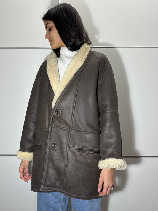 Montone originale Shearling in pelle testa di moro, taglia M uomo