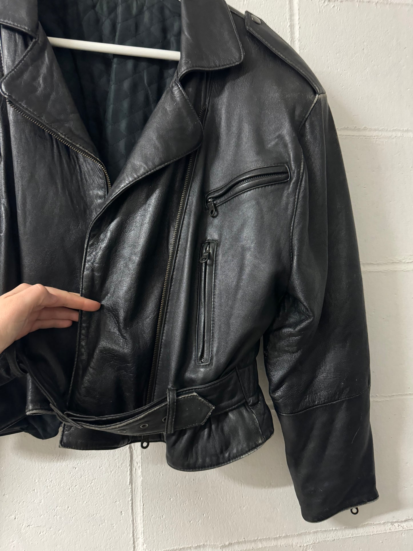 Bomber crop 80s in vera pelle nappata effetto used