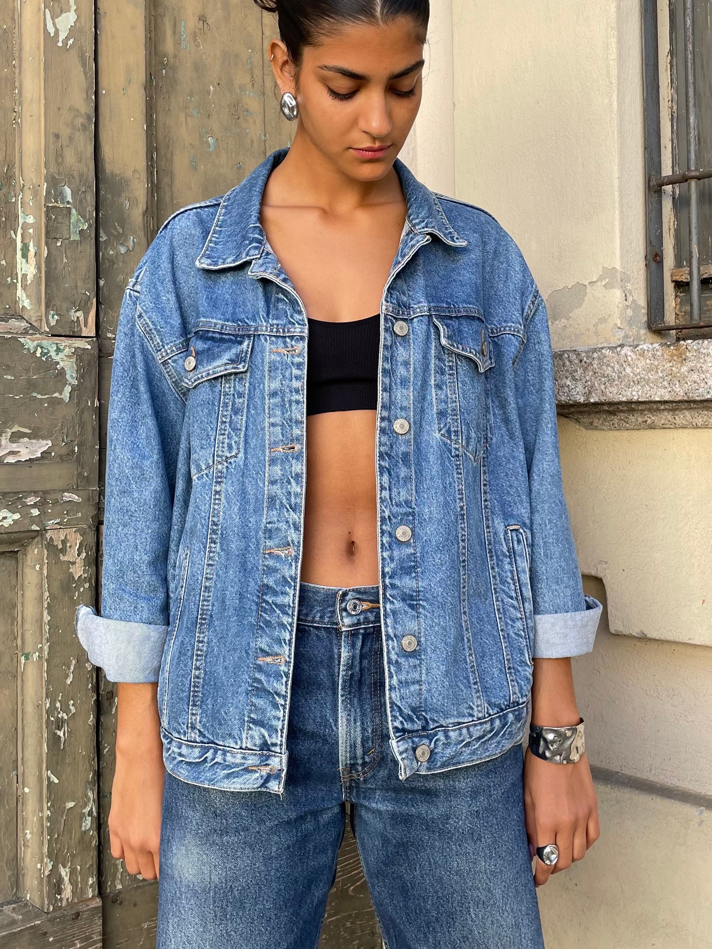 Giacca vintage denim lavaggio medio - taglia L donna