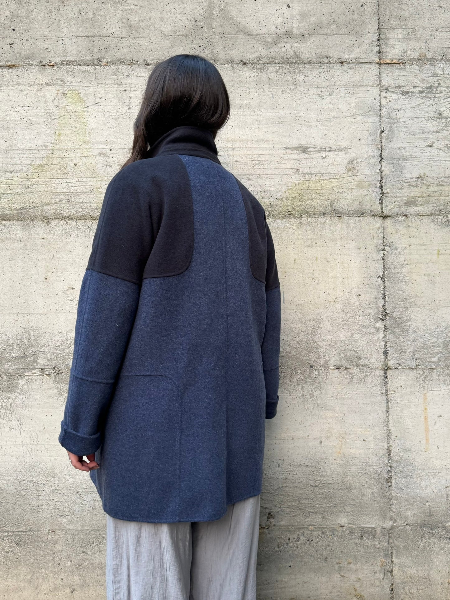 Cappottino Intrend blu mezza stagione, 85% lana 15% lyocell